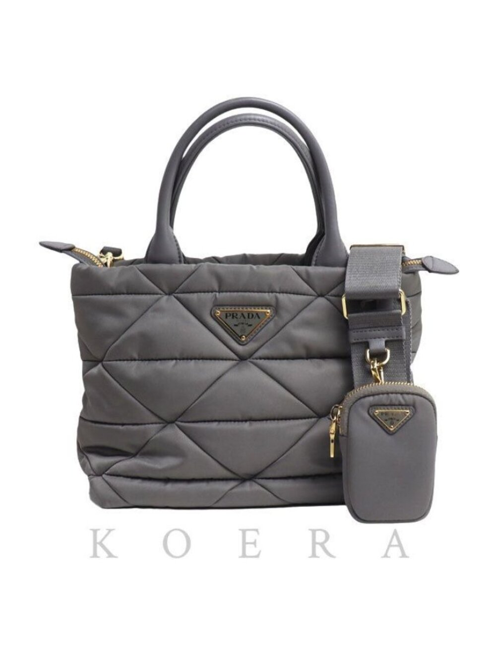Prada Re-Nylon Padded Tote Shoulder Bag Gray